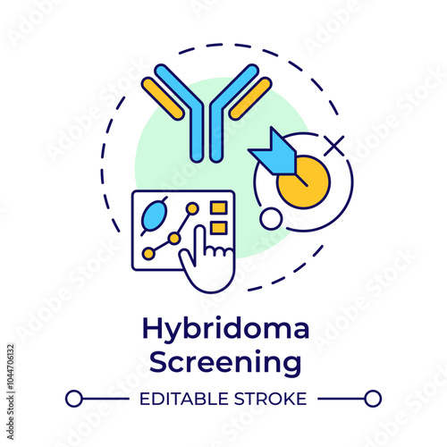 Hybridoma screening multi color concept icon. Antibody production process. Testing cells. Data analysis. Round shape line illustration. Abstract idea. Graphic design. Easy to use in article
