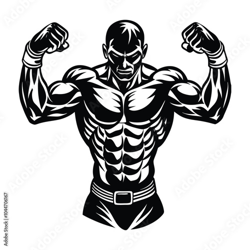 A silhouette of a boxer in a fighting stance, fists raised and ready for action.
