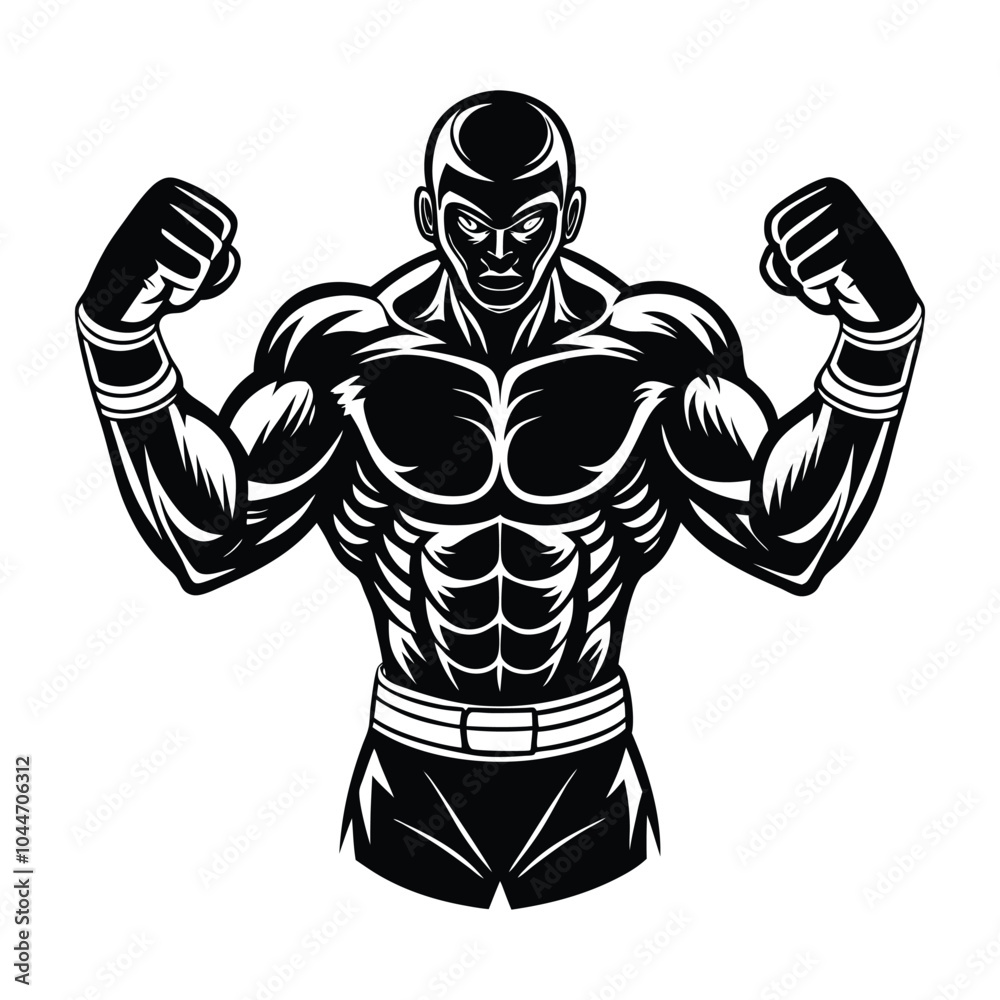 Fototapeta premium A silhouette of a boxer in a fighting stance, fists raised and ready for action.
