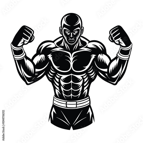 A silhouette of a boxer in a fighting stance, fists raised and ready for action.