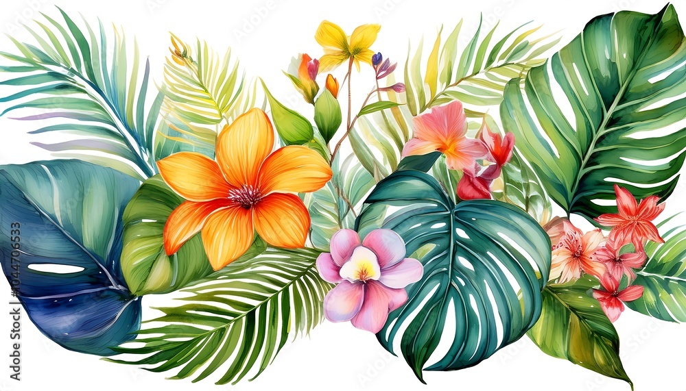 Naklejka premium A vibrant pattern featuring various flowers and leaves, perfect for spring and summer decoration