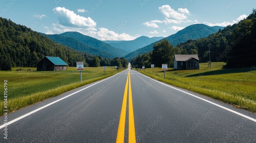 Fototapeta premium A picturesque small-town road, lined with campaign signs, with residents heading to vote, celebrating the beauty of democracy in everyday life
