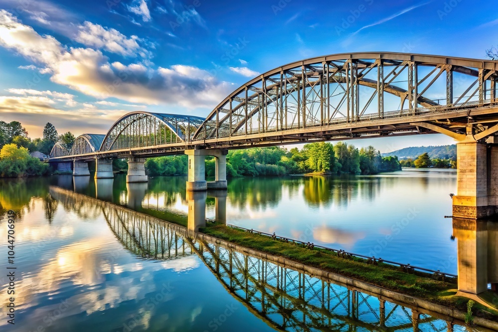 Naklejka premium Tilted angle Corvallis Oregon bridge crossing Willamette River