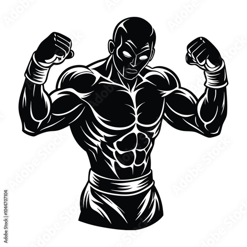 A silhouette of a boxer in a fighting stance, fists raised and ready for action.