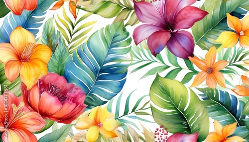 A vibrant pattern featuring various flowers and leaves, perfect for spring and summer decoration