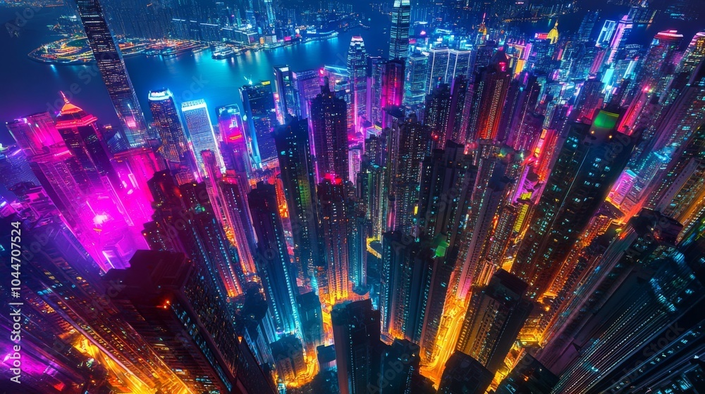 Fototapeta premium Vibrant City Nightscape with Studio Lighting