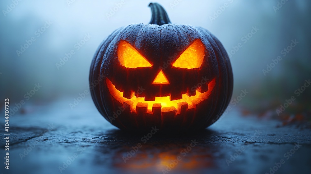 Glowing Jack O' Lantern with Triangular Eyes at Night Glowing Jack O' Lantern with Triangular Eyes at Night