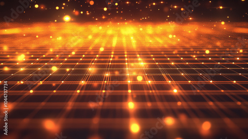 3D wireframe orange room. Abstract perspective grid. Retro futuristic concept. Design element for tech and gaming