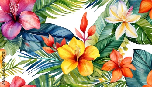 A vibrant pattern featuring various flowers and leaves, perfect for spring and summer decoration