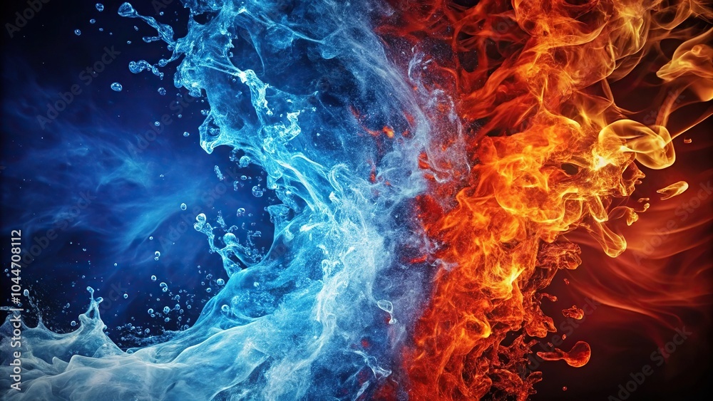 Tilted angle fire and water element blue and red contrast background Tilted angle fire and water element blue and red contrast background
