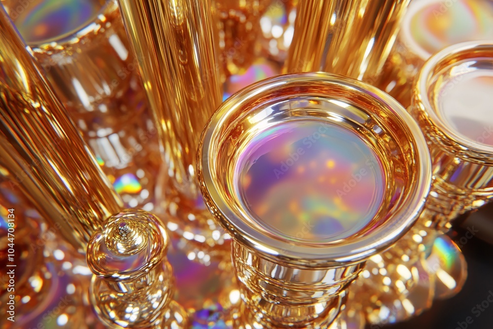 Close-up of a Golden Candlestick with Iridescent Surface Close-up of a Golden Candlestick with Iridescent Surface