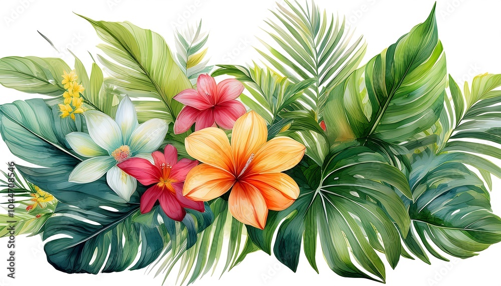 Obraz premium A vibrant pattern featuring various flowers and leaves, perfect for spring and summer decoration