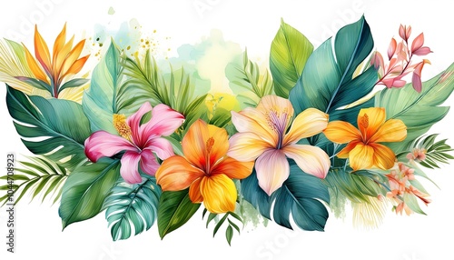 A vibrant pattern featuring various flowers and leaves, perfect for spring and summer decoration