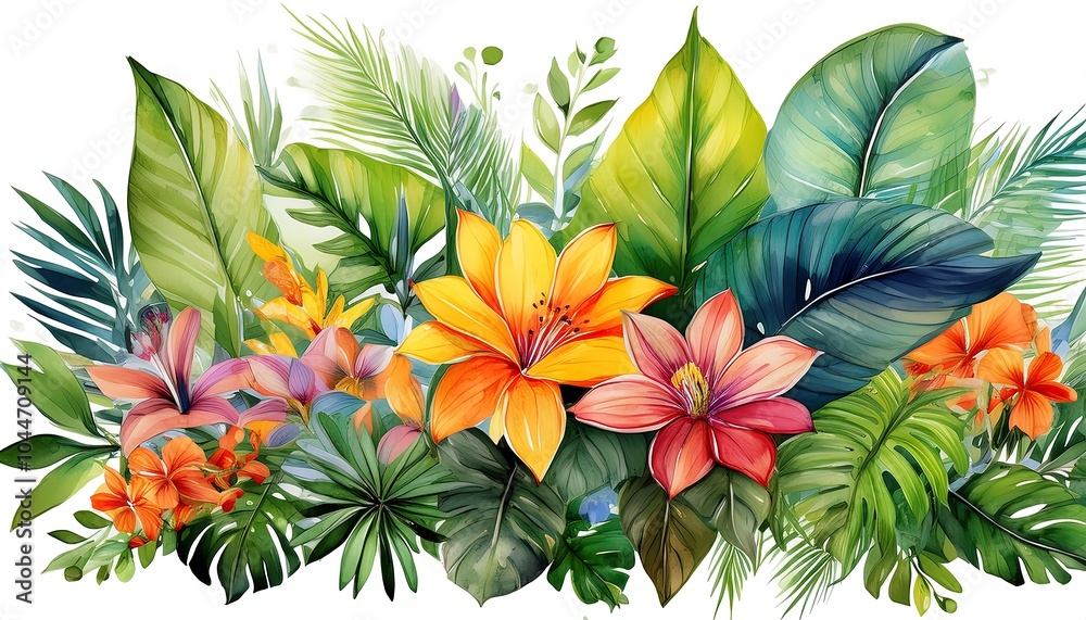 A vibrant pattern featuring various flowers and leaves, perfect for spring and summer decoration A vibrant pattern featuring various flowers and leaves, perfect for spring and summer decoration
