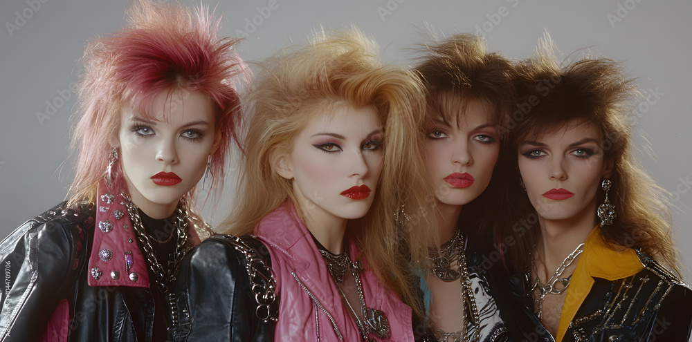 Glam rock band portrait in the 1980s