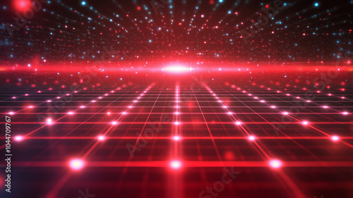 3D wireframe red room. Abstract perspective grid. Retro futuristic concept. Design element for tech and gaming