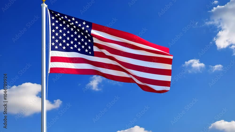 The American flag waves proudly in the wind on a sunny day The American flag waves proudly in the wind on a sunny day