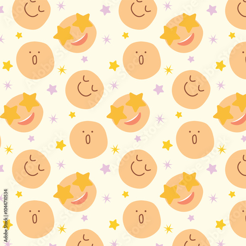 Seamless pattern with faces Emoticons. Emoticon smile and happy background. 