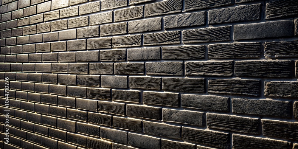 Dramatic light illuminating black brick wall in the dark Dramatic light illuminating black brick wall in the dark