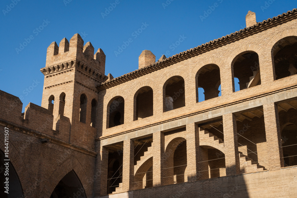 Obraz premium Aljafería Palace a fortified medieval palace built during the second half of the 11th century in the Taifa of Zaragoza in Al-Andalus, present day Zaragoza, Aragon, Spain