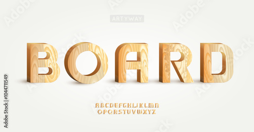 3D carved wooden letters, smooth texture, natural grain for bold branding, rustic headline, eco-friendly logotype, modern typographic style. Vector typeset.
