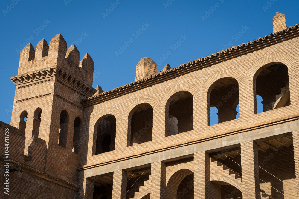 Fototapeta premium Aljafería Palace a fortified medieval palace built during the second half of the 11th century in the Taifa of Zaragoza in Al-Andalus, present day Zaragoza, Aragon, Spain