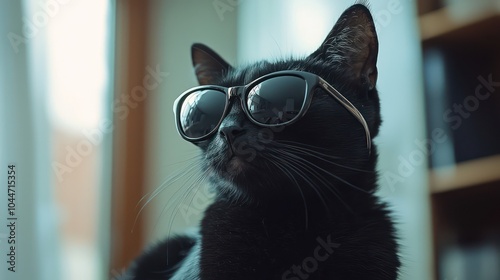 A commercially designd visual featuring a black cat with sleek sunglasses. photo