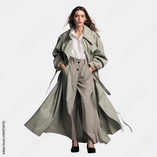 Chic model showcases a stylish beige trench coat paired perfectly with trendy boots