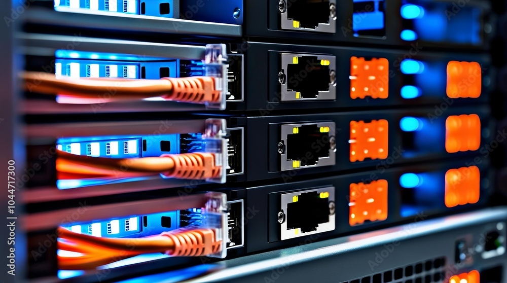 futuristic view of cables connected to the server futuristic view of cables connected to the server