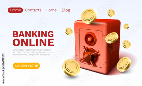 Banking online safe, finance user access, web site landing page. Vector illustration