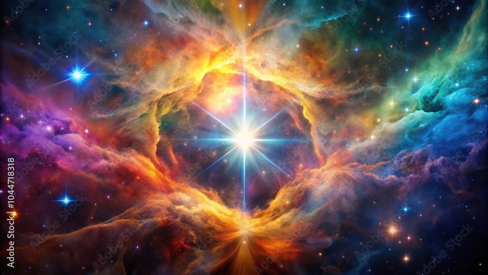 Fototapeta premium Silhouette of mystical star formation emerging from colorful nebula