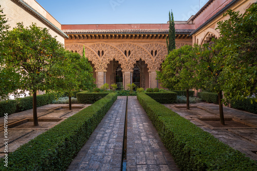 Aljafería Palace a fortified medieval palace built during the second half of the 11th century in the Taifa of Zaragoza in Al-Andalus, present day Zaragoza, Aragon, Spain photo