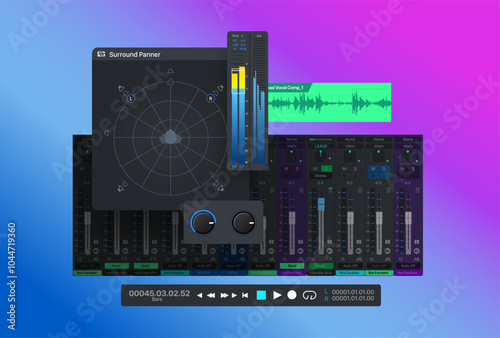 Music Mixer Machine interface. Musical Knobs panel. Receiver Loud Tuner. Vector illustration