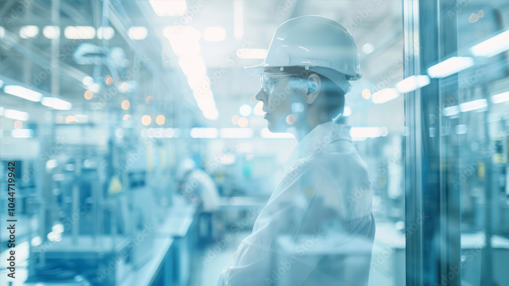 A Contemplative Production Supervisor Observes the Bustling Factory Floor During a Bright Afternoon Shift, Reflecting on Workflow and Efficiency A Contemplative Production Supervisor Observes the Bustling Factory Floor During a Bright Afternoon Shift, Reflecting on Workflow and Efficiency