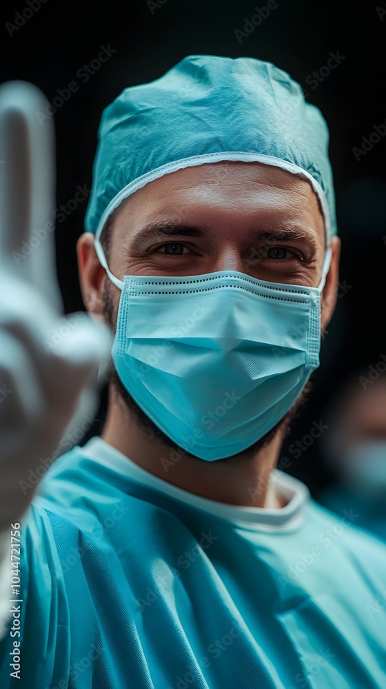 Smiling male medical professional in scrubs and mask, giving a positive hand gesture. Smiling male medical professional in scrubs and mask, giving a positive hand gesture.