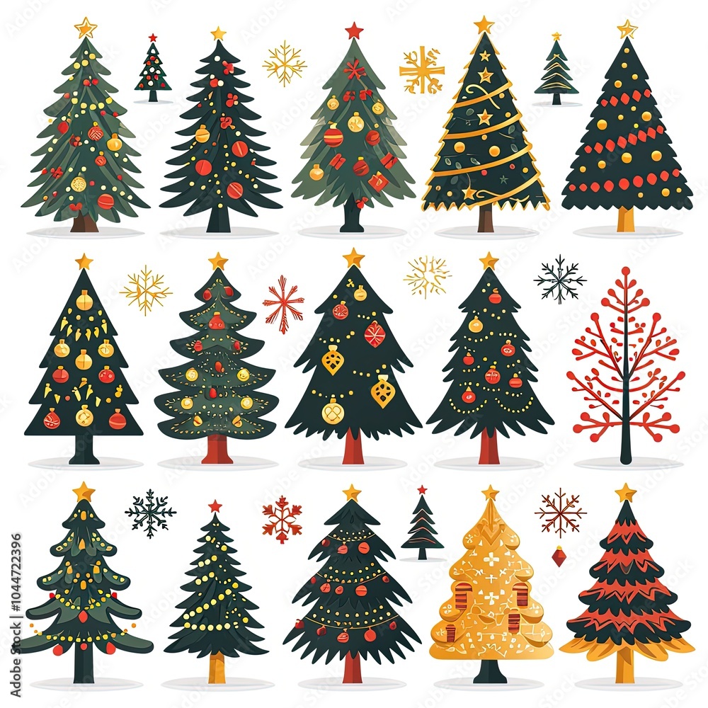 Obraz premium Elegant Minimalist Christmas Tree with Ornaments in Flat Design Style