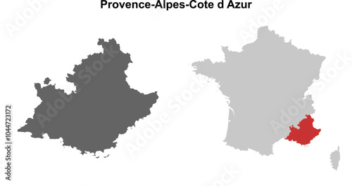 Provence-Alpes-Cote d Azur region blank outline map set