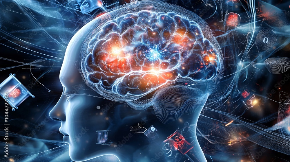 Abstract Glowing Neural Path in Human Brain Abstract Glowing Neural Path in Human Brain