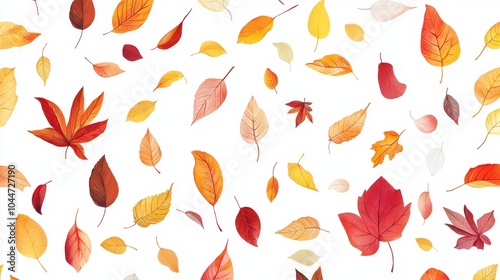 Playful Autumn Leaves Pattern on White Background for Seasonal Design
