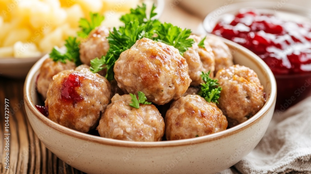 Meatballs with Lingonberry Jam and Parsley Presentation Meatballs with Lingonberry Jam and Parsley Presentation