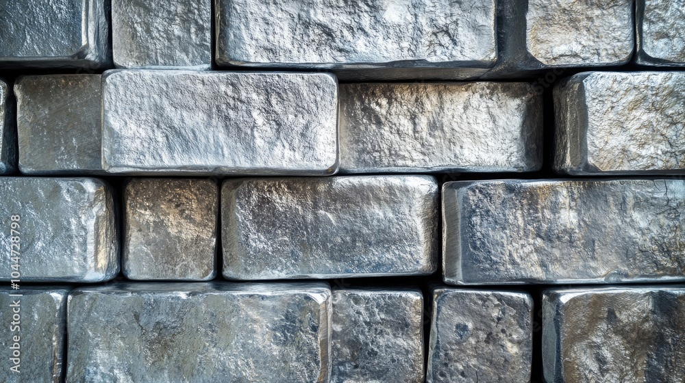 Fototapeta premium Close up view of stacked silver bars arranged closely together