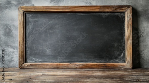 Blank chalkboard surface affixed to the wall photo