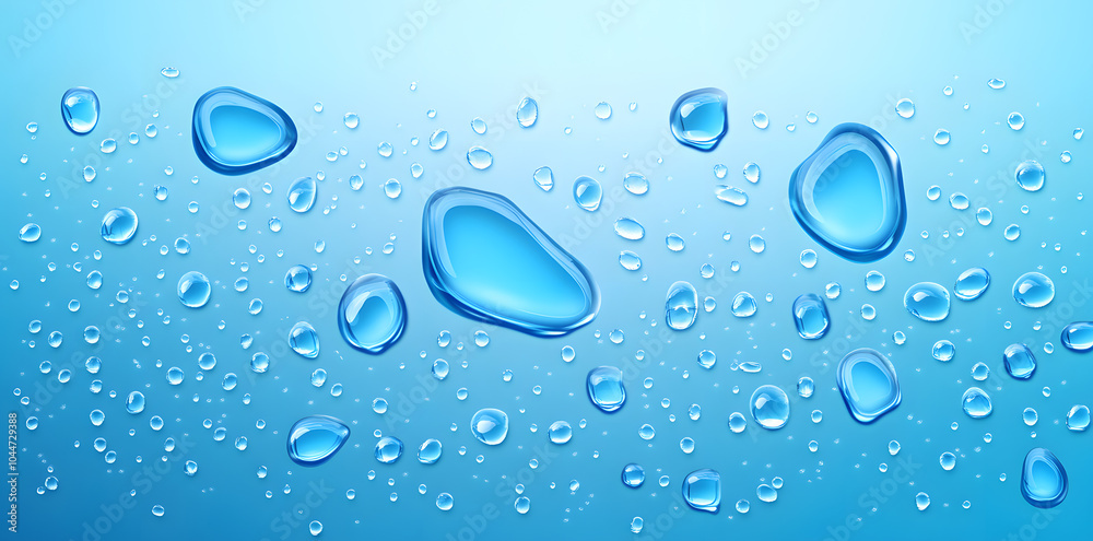 Blue background with clear water droplets Blue background with clear water droplets