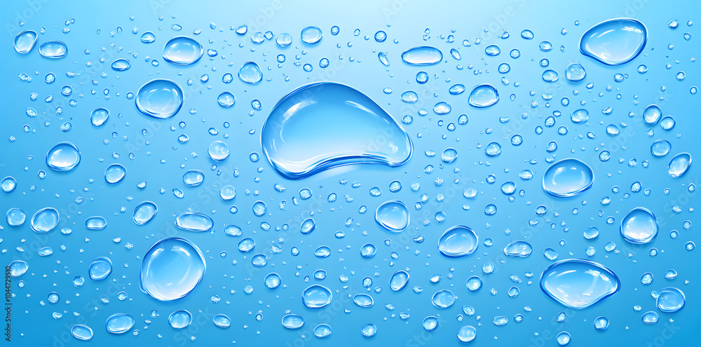 Blue background with clear water droplets Blue background with clear water droplets
