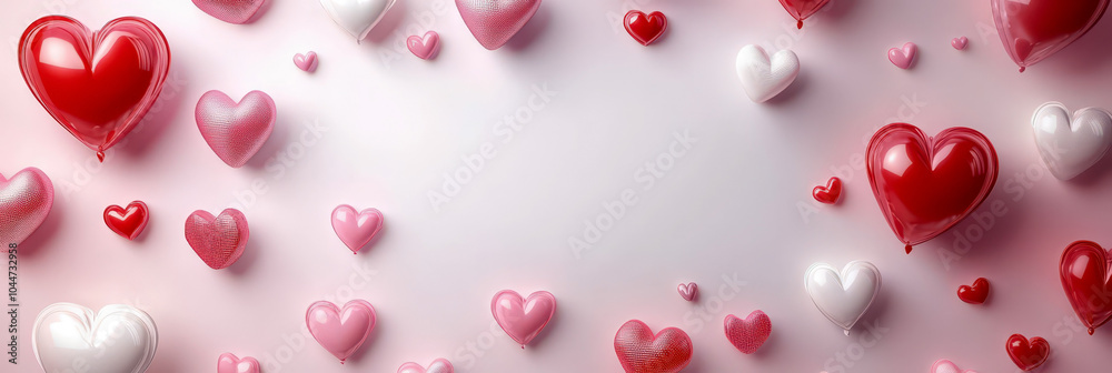 Valentine's day heart balloons background for celebrations and designs. Horizontal banner. Copy space. Holiday template Valentine's day heart balloons background for celebrations and designs. Horizontal banner. Copy space. Holiday template