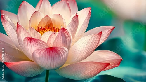 A serene pink lotus flower blooming softly amidst a tranquil background photo