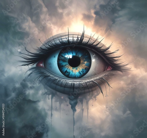 Illustration of dramtic look with spooky iris and pupil in eye.