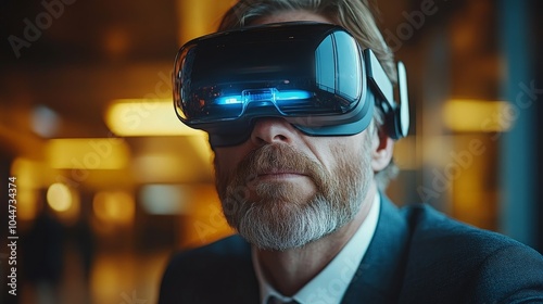 Mature Businessman Experiencing Virtual Reality in a Corporate Setting