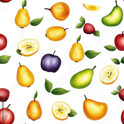 Seamless Watercolor Pattern of Assorted Fruits: Vibrant and Whimsical Design for Fresh and Fun Projects