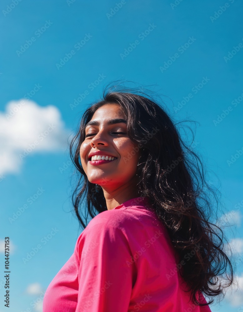 Stylish woman in front of a clear blue sky Stylish woman in front of a clear blue sky
